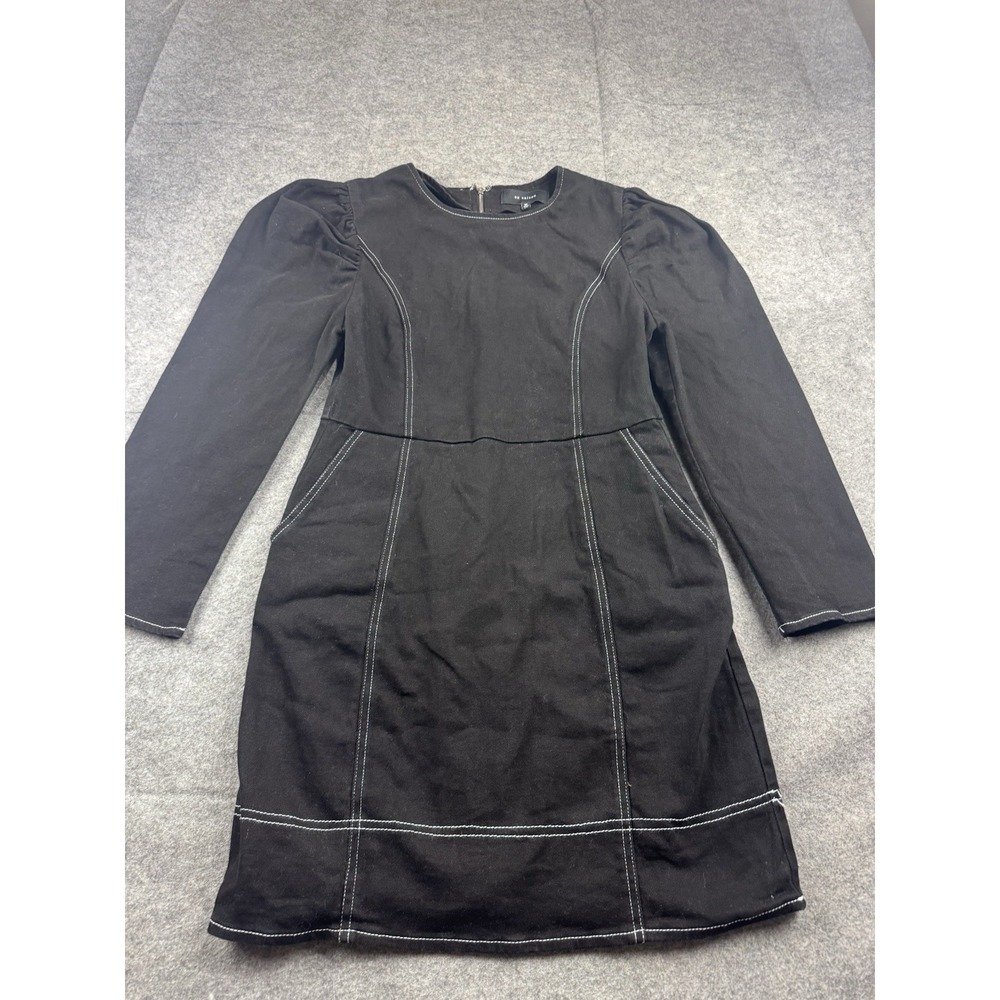 En Saison Women's M Black Denim Mini Puff Sleeve Dress Western Rodeo Zipper